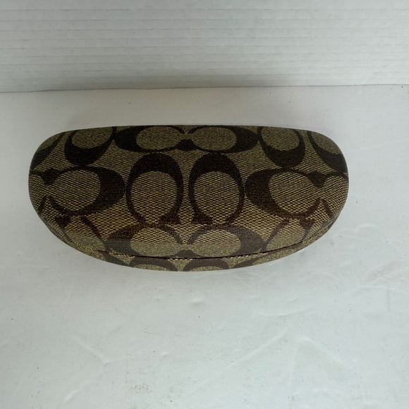 Coach Signature Monogram Hard Shell Eyeglass Case Brown Tan with Cleaning Cloth